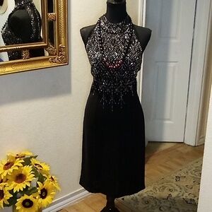 Nina Charles for Jasper A.S.L. Black Beaded A-Line Cocktail Dress Size S…